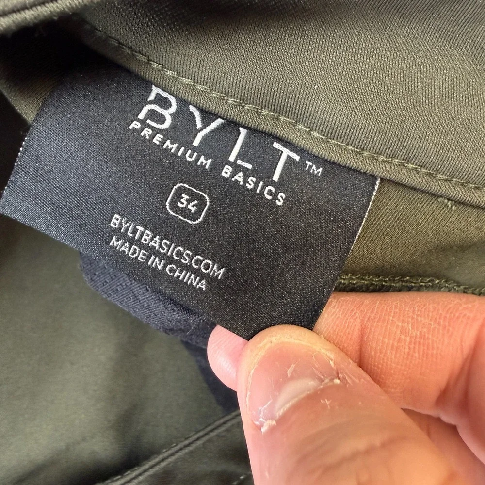 BYLT Every Day Pants 2.0 Mens 34 (32x30) Green Taper Chino Commuter Tech Stretch